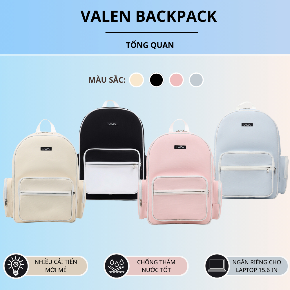 Balo laptop LAZA Valen Backpack 632 - Đựng được laptop 15.6 - Hàng thiết kế chính hãng