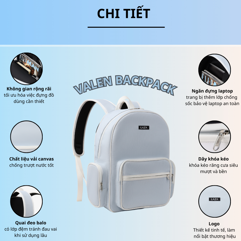 Balo laptop LAZA Valen Backpack 632 - Đựng được laptop 15.6 - Hàng thiết kế chính hãng