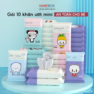 COMBO 5 Gói 50 Khăn ướt mini dành cho em bé, Giấy ướt trẻ sơ sinh không cồn không Parabens Bỏ túi tiện lợi