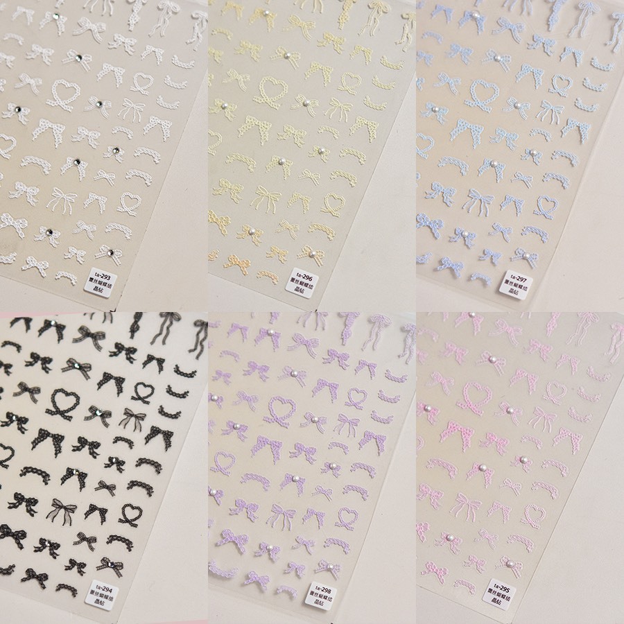 Sticker nail 5D lụa nổi mẫu hình nơ trang trí móng nail