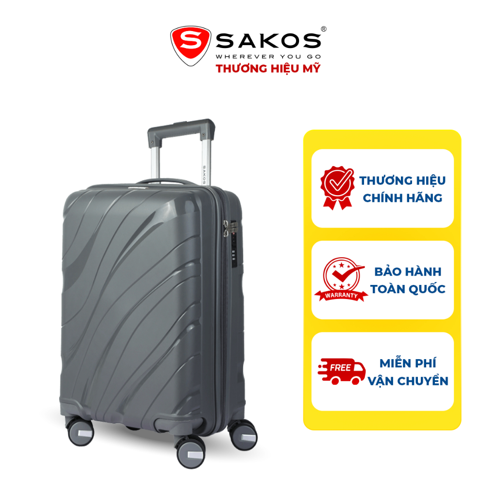 [OUTLET - KHÔNG ĐỔI TRẢ] Vali Kéo Nhựa Du Lịch SAKOS ONDAS Z22 - Size S (20inch)/ Xách Tay (Cabin) - Khóa TSA - Nhựa PP