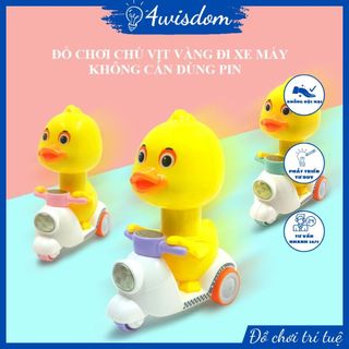 Đồ chơi vịt con đi xe máy Vespa 4wisdom, vịt vàng đi xe máy ấn xuống là chạy bốc đầu cực vui nhộn