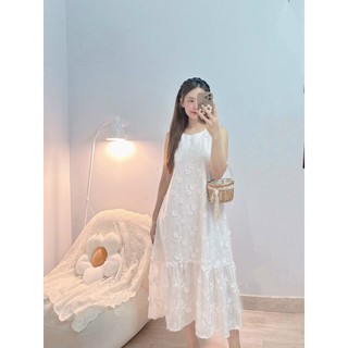 ĐẦM MAXI CỔ TRÒN FORM SUÔNG HOẠ TIẾT HOA NỔI - Hình Shop Chụp Thật