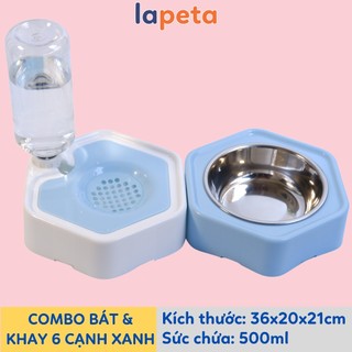 Bát ăn cho chó mèo, khay nước tự động lắp ghép thành bộ cho thú cưng kèm bình 500ml