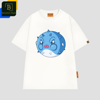 Áo thun tay lỡ unisex in hình vẽ cá Nóc xanh trừng mắt vui nhộn Pufferfish shirt BND802