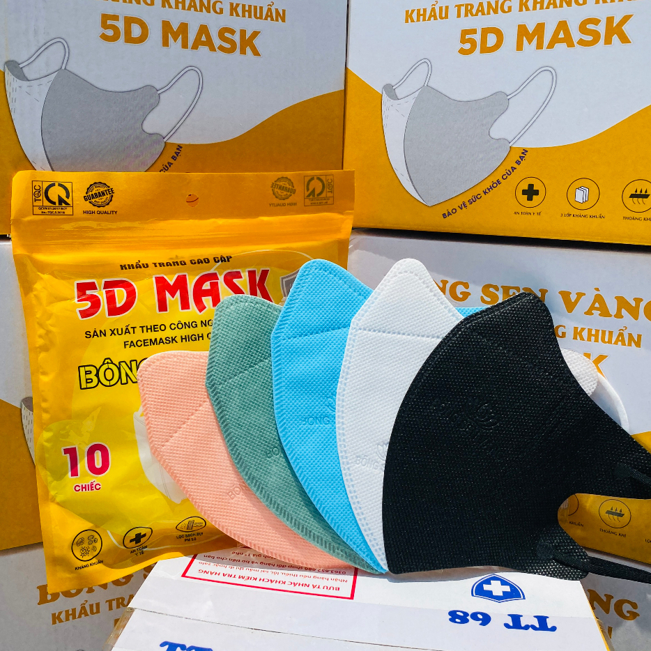 [Thùng 500 Cái] Khẩu Trang 5D Bông Sen Vàng