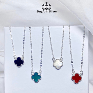 Dây chuyền bạc nữ duyanh silver cỏ 4 lá đen, trắng, xanh, đỏ bạc thật