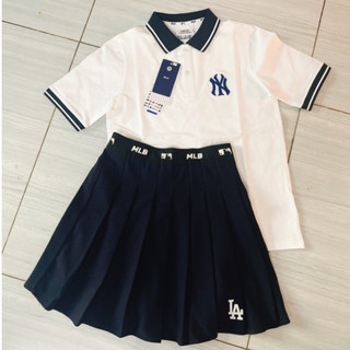 Chân váy , Set chân váy áo polo MLB xếp li chuẩn hình thời trang năng động