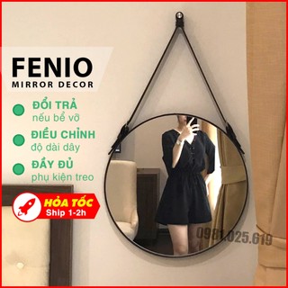 Gương dây da trang điểm, gương tròn decor sang trọng, gương treo tường trang trí - Đường kính 40cm 50cm 60cm