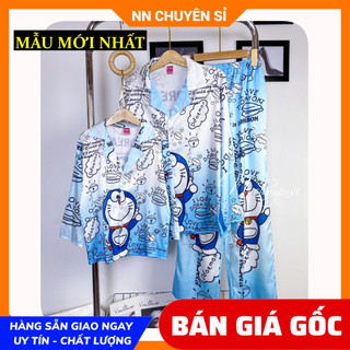 Đồ bộ lụa xước cao cấp cho bé size đến 75kg in hình doremon gấu dâu lotso hoạt hình Bộ lụa xước ánh kim PRBQDTQDLX