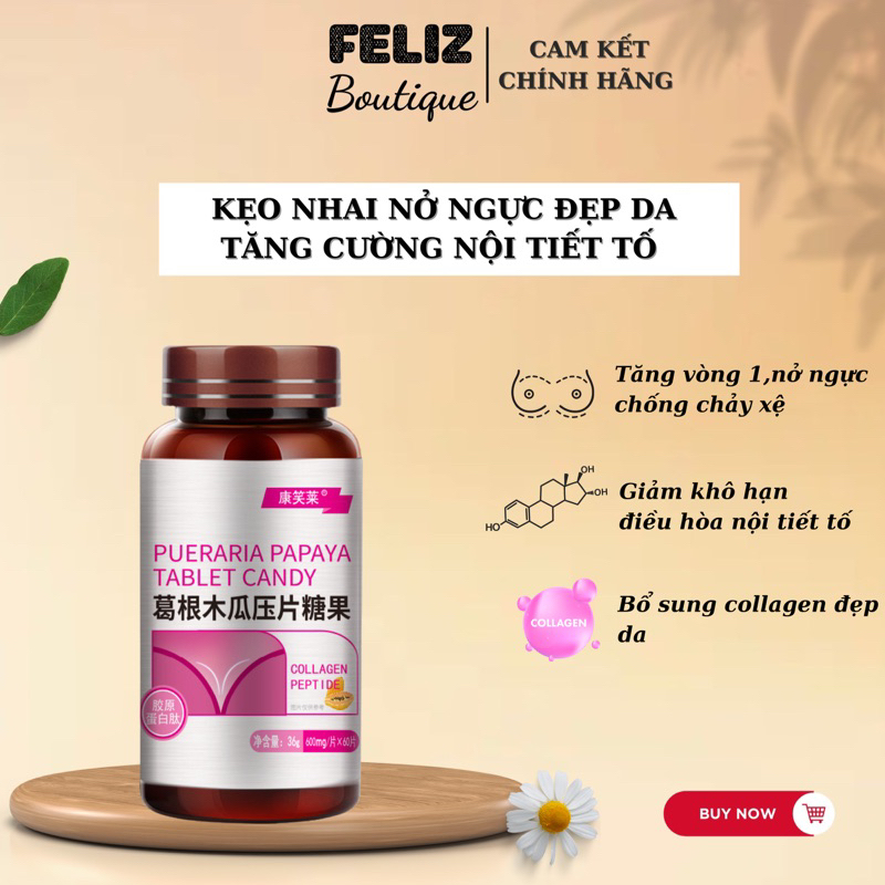 Kẹo Nhai Đủ Đủ Kuzdu Nở Ngực - Tăng Vòng 1 Đẹp Da , Điều Hoà Nội Tiết Tố - Hộp 60 viên