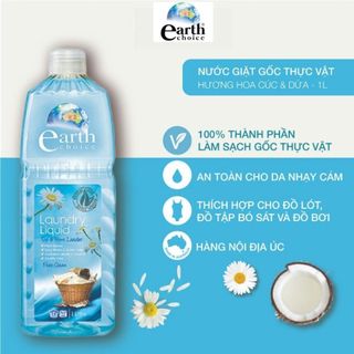 Nước Giặt đồ lót, đồ em bé thuần chay EARTH CHOICE Úc an toàn cho da nhạy cảm, hương Cúc la mã, dừa 1 lít