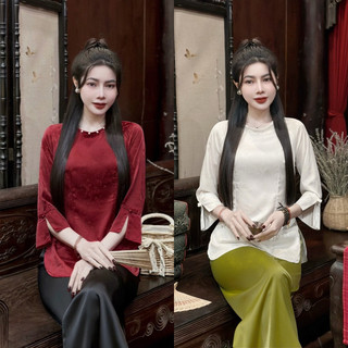Bộ quần áo đi chùa Cổ Ngọc chất liệu Gấm cao Cấp Nữ - Pháp Phục Đức Tâm