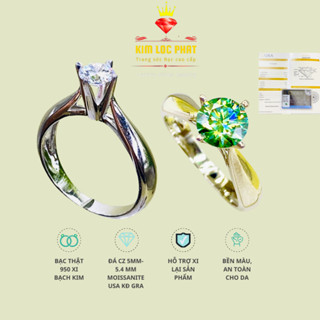  Nhẫn Moissanite màu trắng kiểu 4 chấu 5-5.4mm Nhẫn bạc nữ xi bạch kim Nhẫn kim cương nhân tạo moissanite màu xanh 