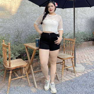 [58-90kg] Quần short jeans nữ bigsize màu đen 4033, lưng cao trên rốn, co giãn mạnh