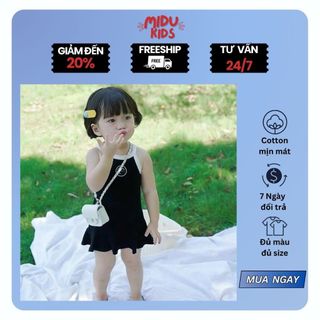  Váy Đầm 2 dây quần áo hè bé gái logo thêu chất cotton mềm mịn mát nhà MiDu Kid 