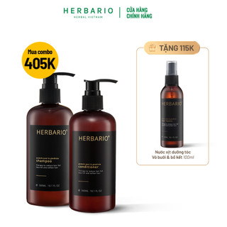 Bộ đôi dầu gội 300ml và dầu xả 300ml vỏ bưởi, bồ kết herbario TẶNG xịt dưỡng herbario 100ml