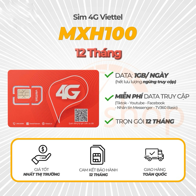 SIM VIETTEL 4G miễn phí lên mạng 1 năm