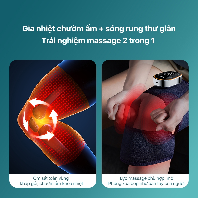 Máy Massage Đầu Gối PHILIPS 5301-thiết kế 3D vừa vặn ôm sát toàn vùng khớp gối,sạc không dây chườm ấm