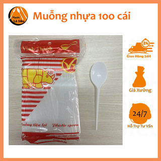 100 muỗng nhựa sử dụng một lần, thìa muỗng nhựa cơm hộp, thìa muỗng trà sữa, thìa muỗng giá rẻ