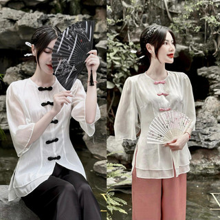  Bộ Đồ Lam Đi Chùa Voan Cúc Tàu Cổ Tròn 2 lớp, Bộ Phật Tử Pháp Phục Đi Chùa Tay Lỡ Chất Voan Cao Cấp