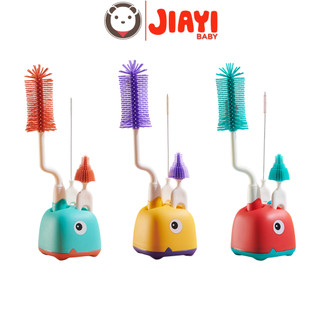 Bộ Cọ Rửa Bình Sữa Silicone Jiayi Baby 4 Chi Tiết Xoay 360 Độ Có Đế Phơi Hình Khủng Long Tiện Lợi Đa Năng