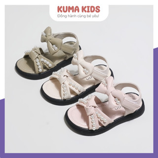 [SALE] Dép quai hậu bé gái sandal đính nơ ngọc Kuma Kids, xăng đan mùa hè cho trẻ em từ 1,5 đến 7 tuổi KD02 HaBu