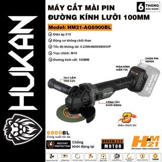 Thân Máy Mài Cắt Pin Hukan HK - AG6900BL, 3 Tốc - Không Chổi Than - Rơi Máy Tự Ngắt - Chống Vỡ Lưỡi - Anti kickback