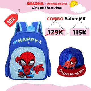 Balo mẫu giáo cho bé cùng mũ snapback hiphop nhện, combo balo mũ cho bé mầm non đi học chơi