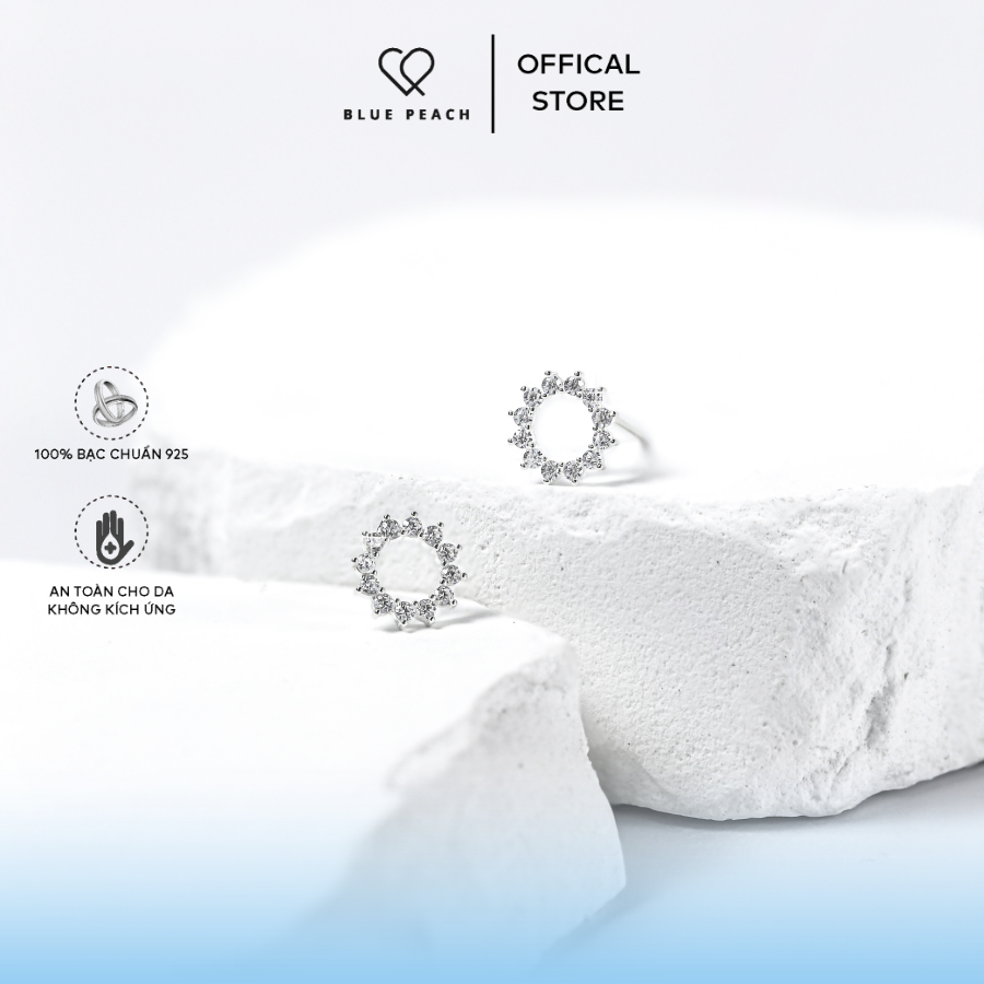 Khuyên Tai Bạc 925 Blue Peach Circle Đá KT101
