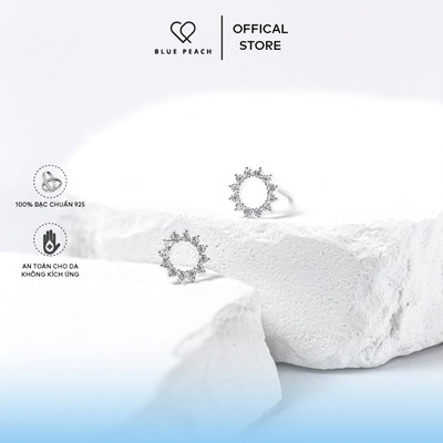 Khuyên Tai Bạc 925 Blue Peach Circle Đá KT101