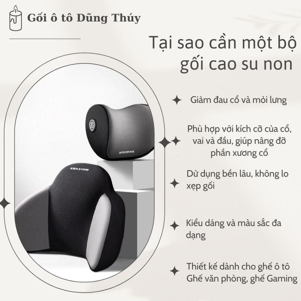 Gối Đầu Tựa Lưng Ô Tô Cao Su Non Awesome - Sang Trọng Thiết Kế Công Thái Học Giúp Thoái Mái Hơn Khi Lái Xe | BigBuy360 - bigbuy360.vn