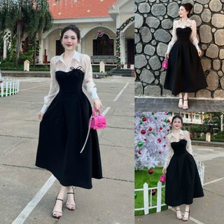 đầm nữ dự tiệc chéo phối cổ sơ mi trắng tay dài voan tơ hoa thêu Sam Closet Phù Hợp Để Tới Công Sở, Đi Làm Hoặc Đi Chơi.