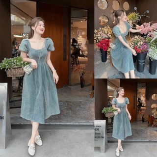 đầm jean cổ vuông tay phồng bo chun nữ tính dịu dàng Sam Closet Phù Hợp Để Tới Công Sở, Đi Làm Hoặc Đi Chơi.