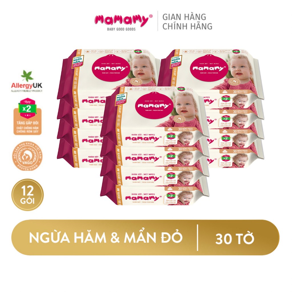 Khăn giấy ướt Mamamy 30 tờ/gói có nắp chủ động ngừa hăm cho bé