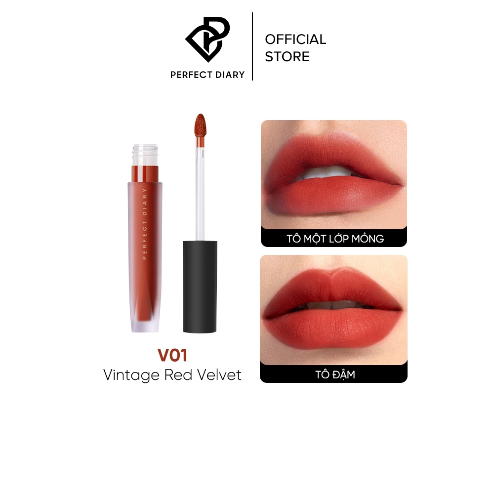 Set Son Kem Lì Perfect Diary Tông Màu Đỏ Đẹp Mắt 2.5G + Son Kem Lì Perfect Diary Fog Dreamy Matte Lip Gloss