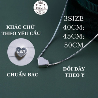Dây chuyền bạc trái tim trơn dẹt M14X khắc chữ theo yêu cầu DaLiA Jewelry vòng cổ tình yêu, dây chuyền tình bạn
