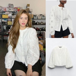 Áo Zara Áo sơ mi Trắng thô đũi đục lỗ Zara xuất xịn A299