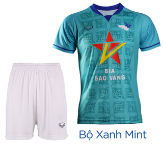 Bộ bóng đá thi đấu CLB Hồng Lĩnh Hà Tĩnh 2024 Grand Sport Màu Xanh Mint