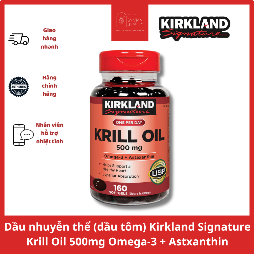 Dầu nhuyễn thể (dầu tôm) Kirkland Signature Krill Oil 500mg - 180 viên