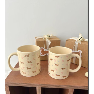 Cốc sứ uống nước, ly uống nước Coquette, cốc cún lạp xưởng dễ thương chịu nhiệt tốt