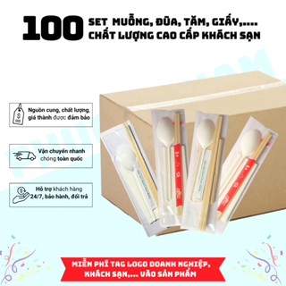 100 Bộ muỗng đũa tăm giấy 4 trong 1 chất lượng cao cấp dùng cho khách sạn, nhà hàng, cửa hàng,... tiện dụng