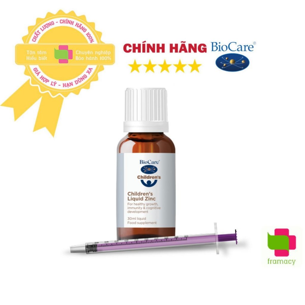 Biocare Kẽm nước Children's Liquid ZinC (30ml) Sắt nước hữu cơ Nutrisorb Iron (15ml) tăng đề kháng, giảm biếng ăn, Anh