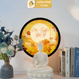 Đèn hào quang phật tranh trúc chỉ từ tâm, đèn thờ phật, hào quang phật led, hào quang trúc chỉ tranh thư pháp tutam-tc4