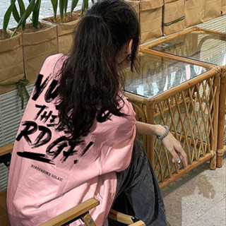 Focus local brand 2024 áo phông nữ form rộng Màu Hồng thư in ấn cổ tròn oversize áo thun 100%cotton