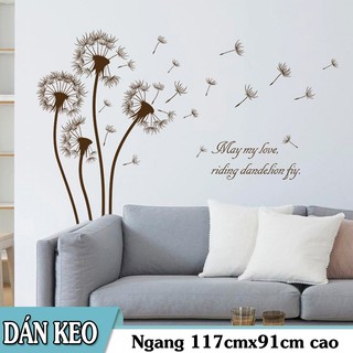 Decal trang trí tường - Hoa bồ công anh đen bay bay