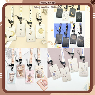Dây đeo thẻ học sinh, bảng tên dành cho sinh viên  hoạ tiết mèo trăng dễ thương - Hally shop
