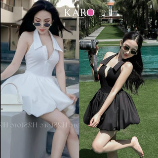 Đầm yếm bí cổ sơ mi kèm quần  K4018 - CAROTSHOP