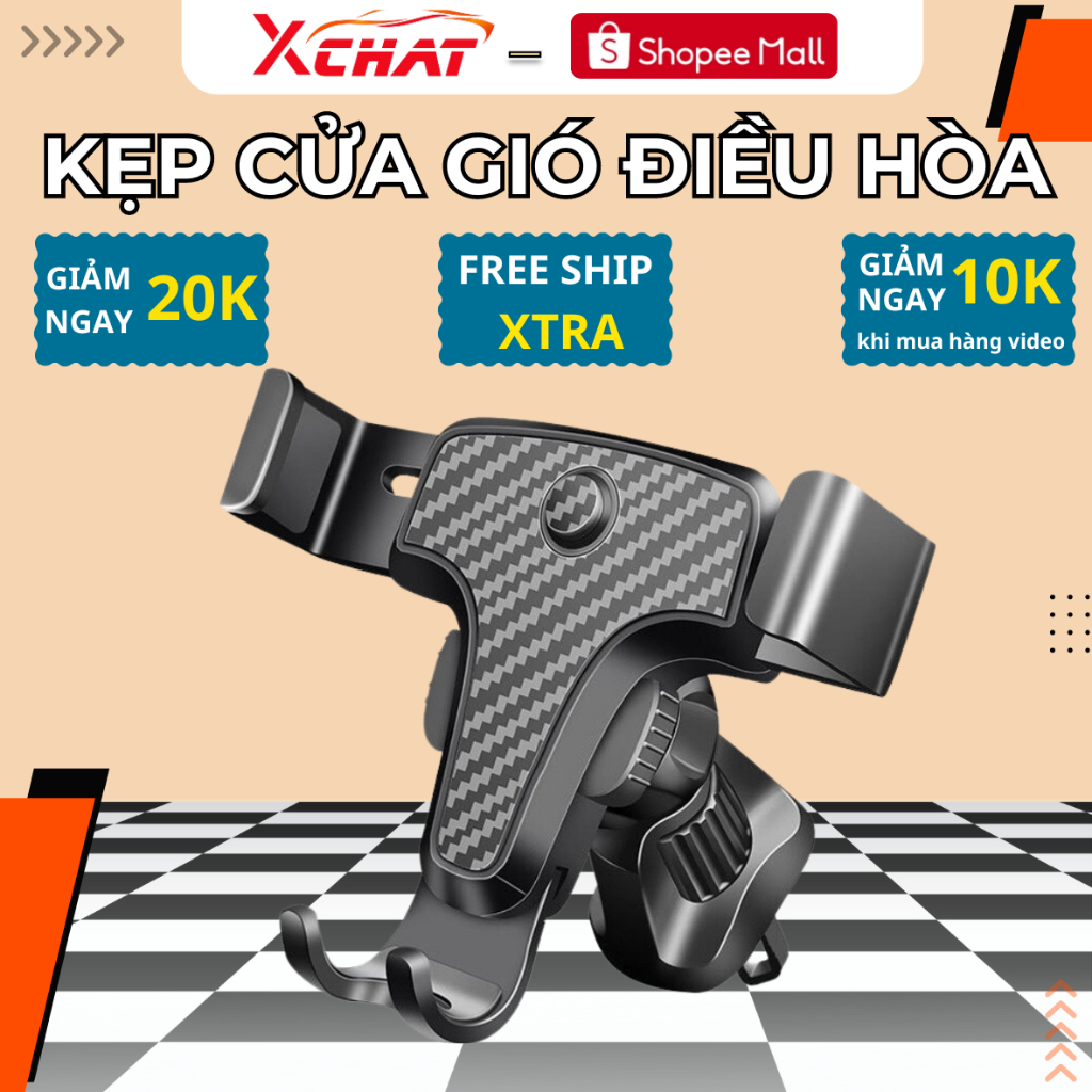 Kẹp cửa gió điều hòa XCHAT xoay 360 độ vân cabon sang trọng chất liệu nhựa ABS cao cấp chắc chắn, phù hợp mọi điện thoại