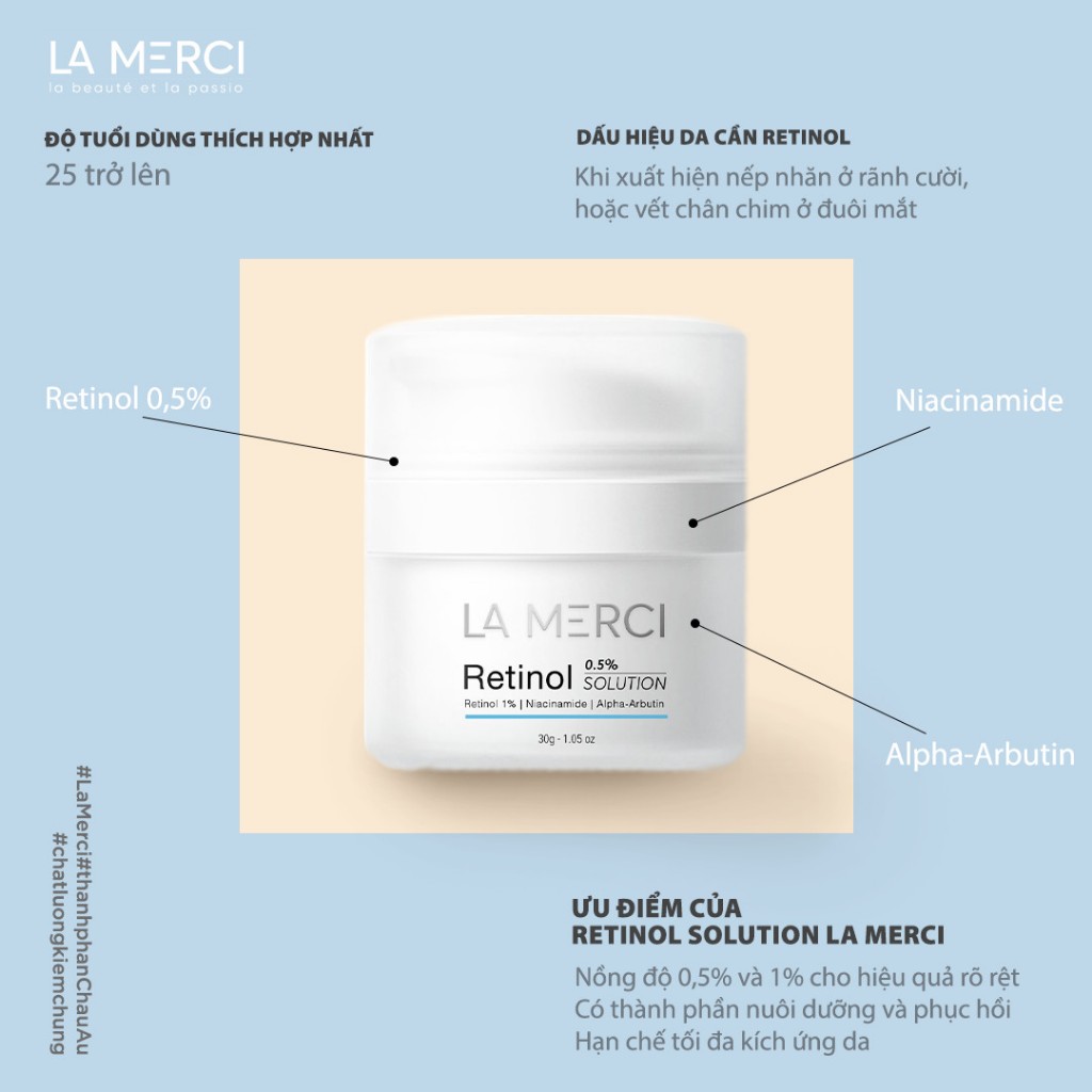 Chính Hãng Kem dưỡng da Lamerci retinol trẻ hóa sáng da 1% dành cho cả nam